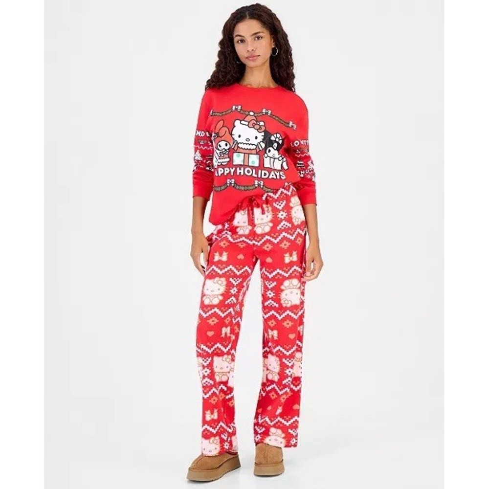 Sanrio Juniors' High-Rise Wide-Leg Holiday Pants and Shirt SET MSRP $80 NWT M